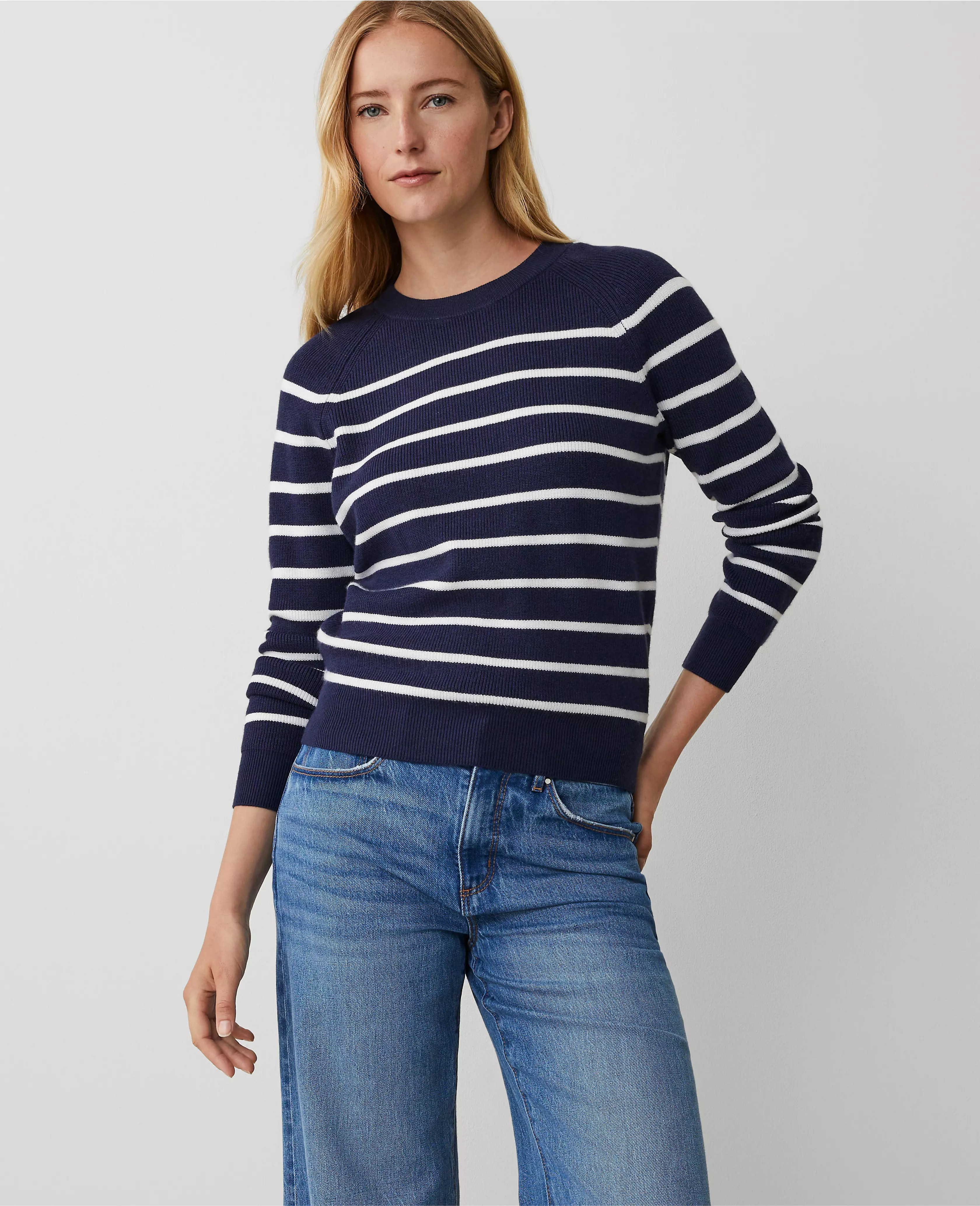 Weekend Stripe Wedge Ribbed Sweater | Ann Taylor (US)