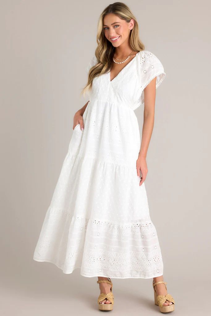 Whispering Winds White Eyelet Maxi Dress | Red Dress