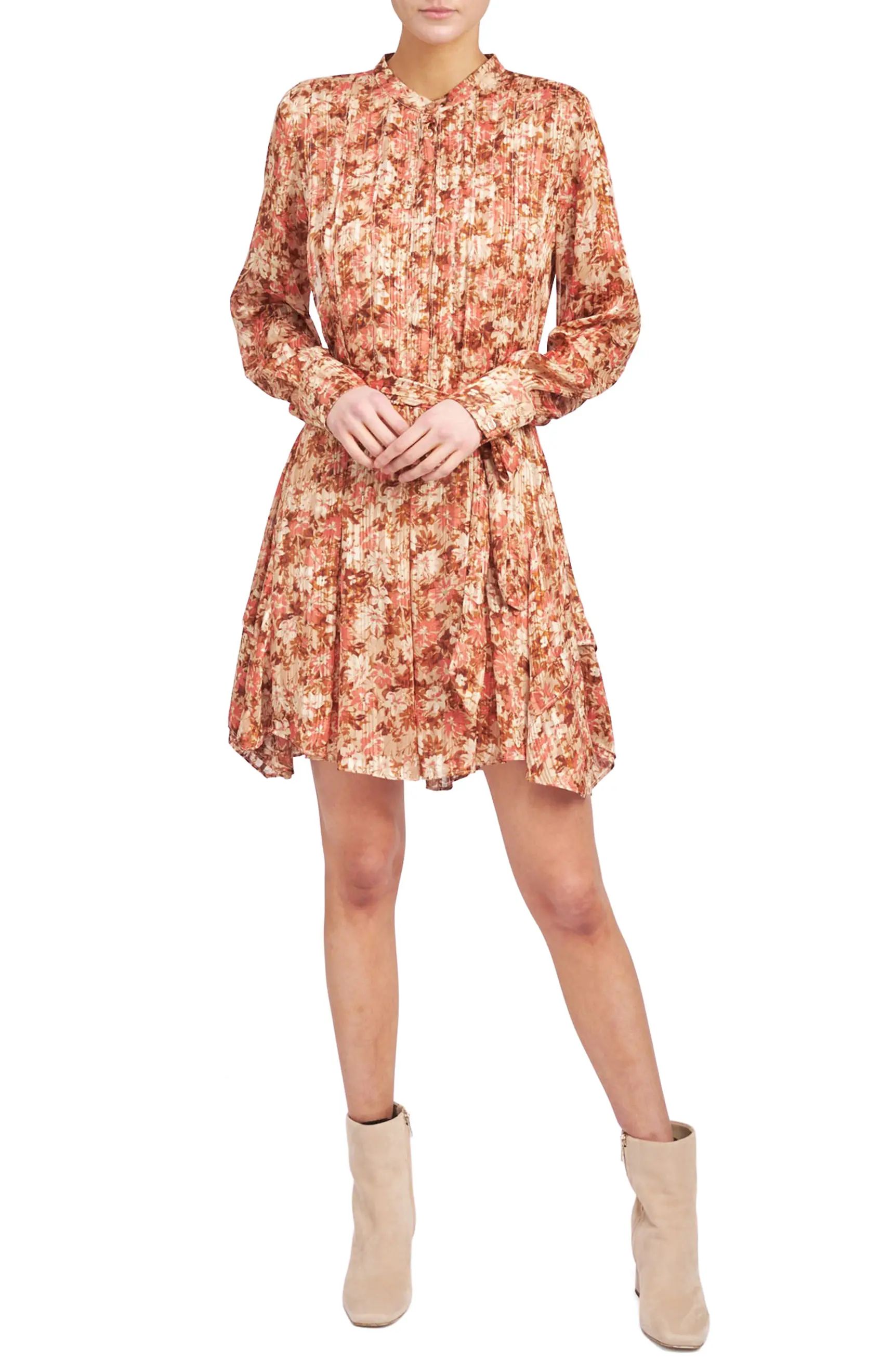 En Saison Selena Floral Long Sleeve Tie Waist Shift Dress | Nordstrom | Nordstrom