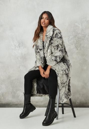 Gray Snake Faux Fur Maxi Coat | Missguided (US & CA)
