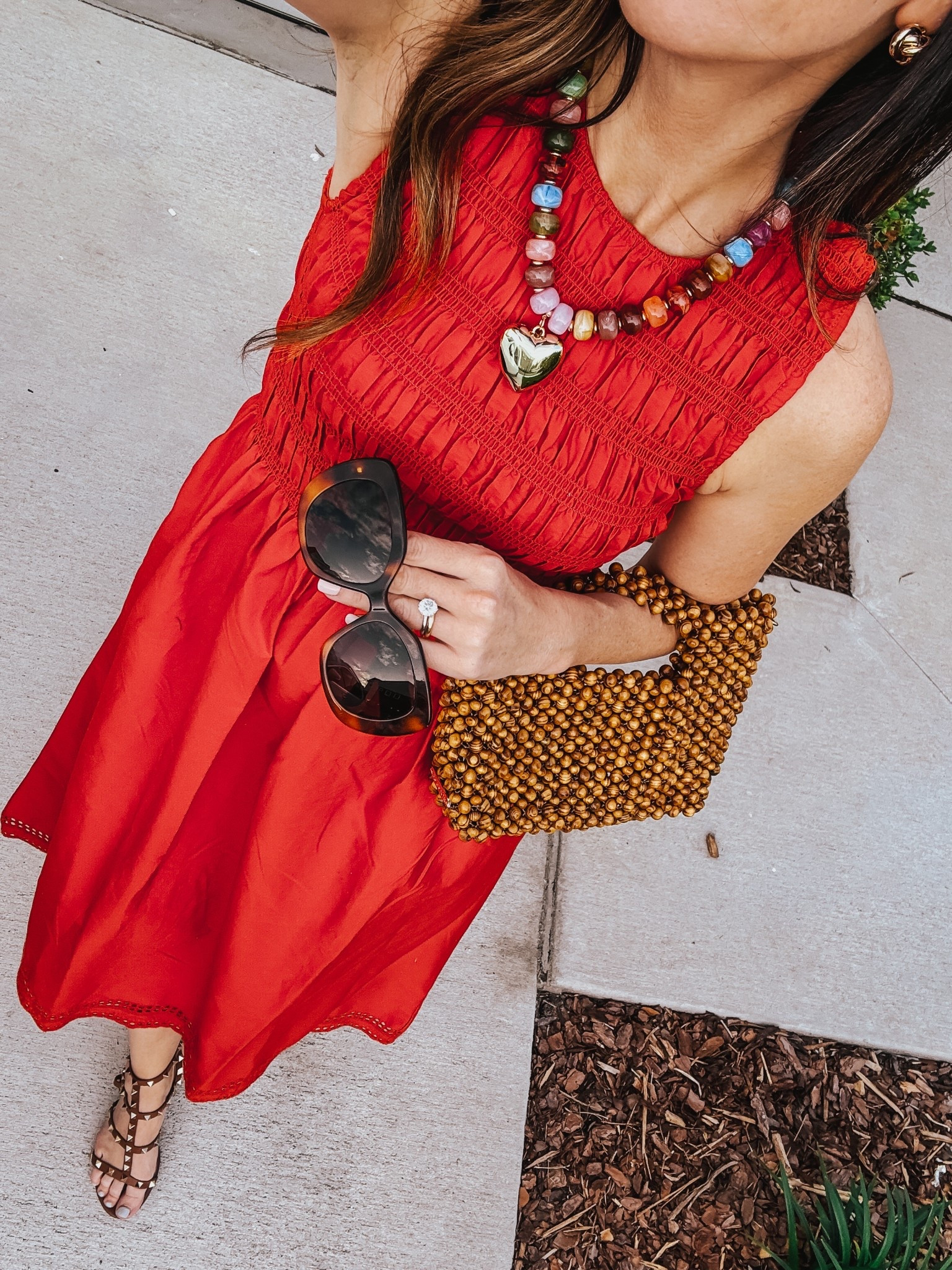 smocked red midi dress that is perfect for summer outings and adventures ❤️ add a colorful necklace and a beaded or raffia bag and you’re set! dress runs tts.

shoes are old but linked similar style

#LTKPetite #LTKTravel #LTKOver40