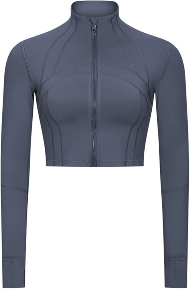 KTILG Women Workout Cropped Long-Sleeve Jackets Zip-Up Lightweight Pullover Athletic Yoga Running To | Amazon (US)