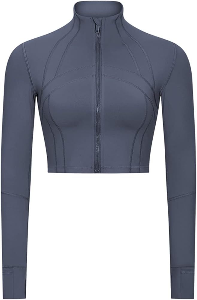 KTILG Women Workout Cropped Long-Sleeve Jackets Zip-Up Lightweight Pullover Athletic Yoga Running To | Amazon (US)