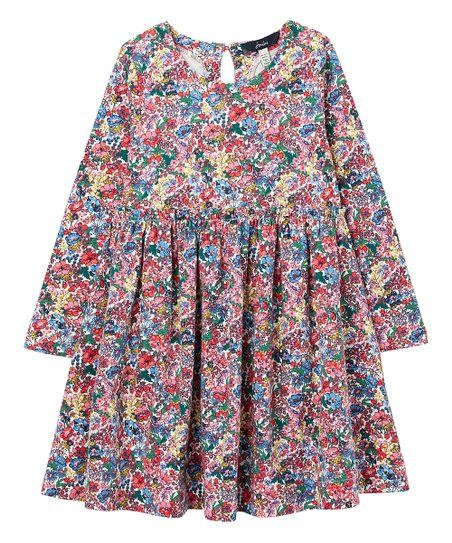Joules Red & Pink Floral Paper Bag Waist Hampton A-Line Dress - Toddler & Girls | Zulily