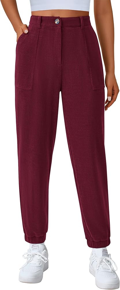 PRETTYGARDEN Women's Dressy Casual Pants Elastic High Waisted Work Office Corduroy Trouser Slacks... | Amazon (US)