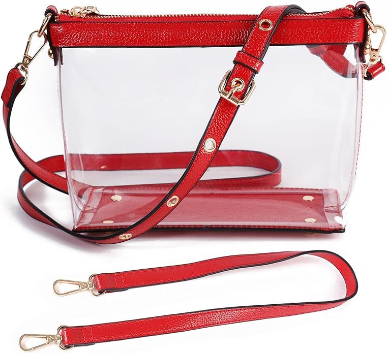 Y&R Direct 3-IN-1 Clear Zipper Crossbody Bag with Vegan Leather Trim Clear Purse for Stadium Fest... | Amazon (US)
