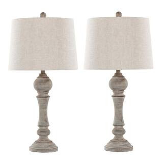32-inch 1-Light Gray Farmhouse-Style Table Lamp with Linen Shade (Set of 2) | The Home Depot