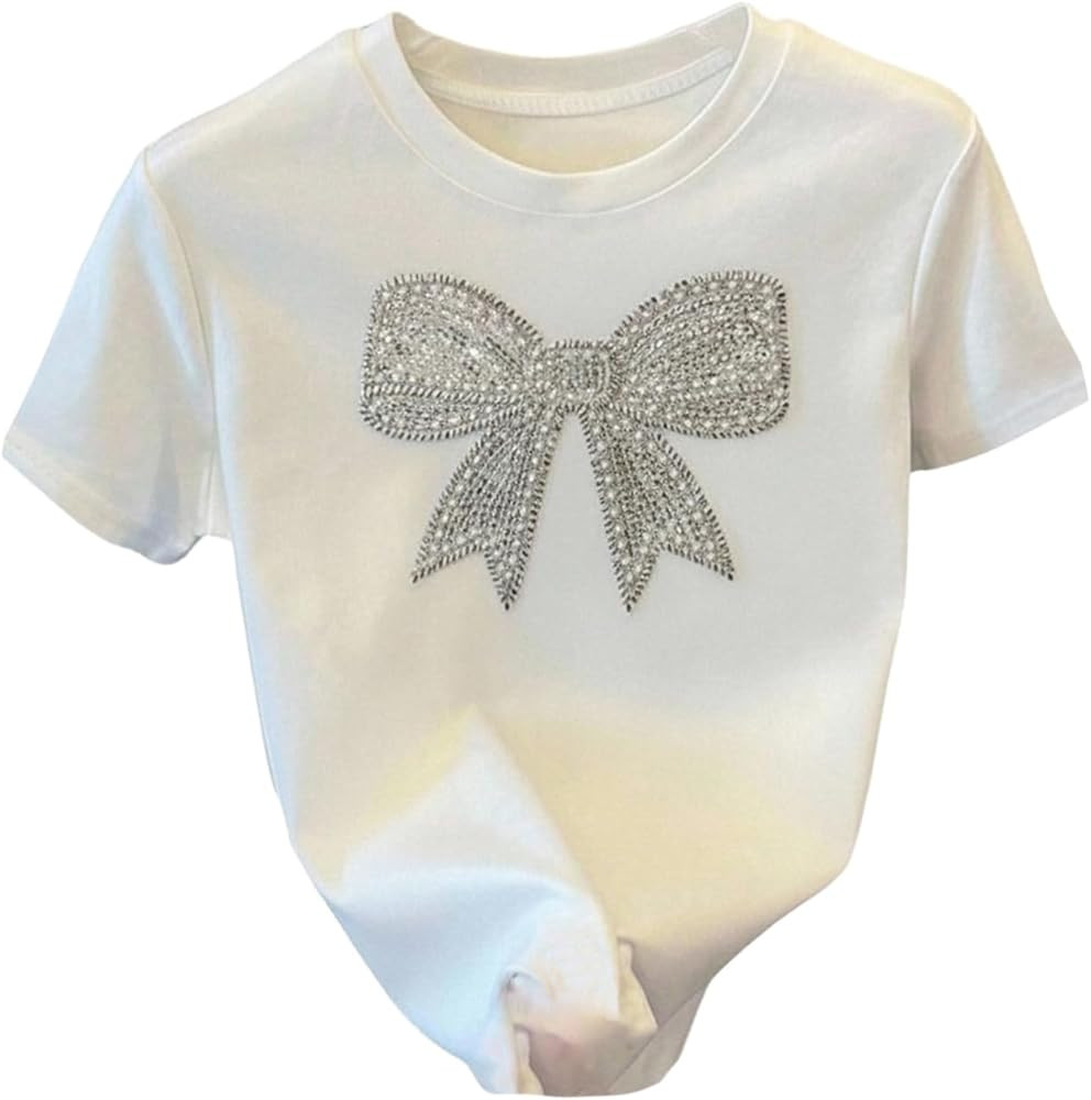 SHENHE Girl's Graphic Bow Tshirt Crew Neck Short Sleeve Camo Print Loose Fit Tee Top | Amazon (US)