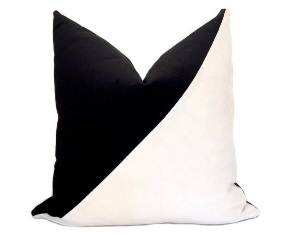 Slash Velvet Pillow Cover - Black and White - Diagonal Pillow - Colorblock - Black Pillow - White Pi | Etsy (US)
