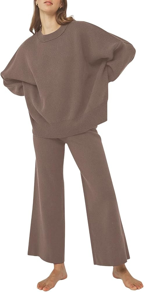 LILLUSORY Women 2 Piece Outfits Sweatsuit Sweater Sets Oversized Knit Pullover Tops Wide Leg Pant... | Amazon (US)