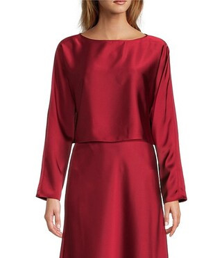 Blyss Boat Neck Long Sleeve Coordinating Satin Blouse | Dillard's