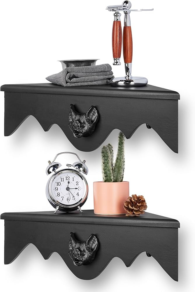 Bat Corner Shelf Set of 2, Black Flying Bat Floating Corner Shelf, Wood Wall Mounted Storage Shel... | Amazon (US)