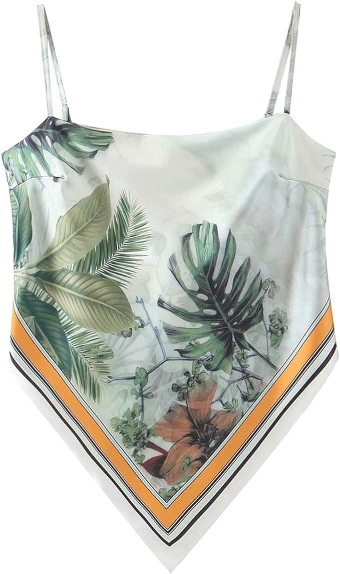 Women's Paisley Print Tie Back French Knot Hanky Hem Spaghetti Straps Handkerchief Cami Bandana T... | Amazon (US)