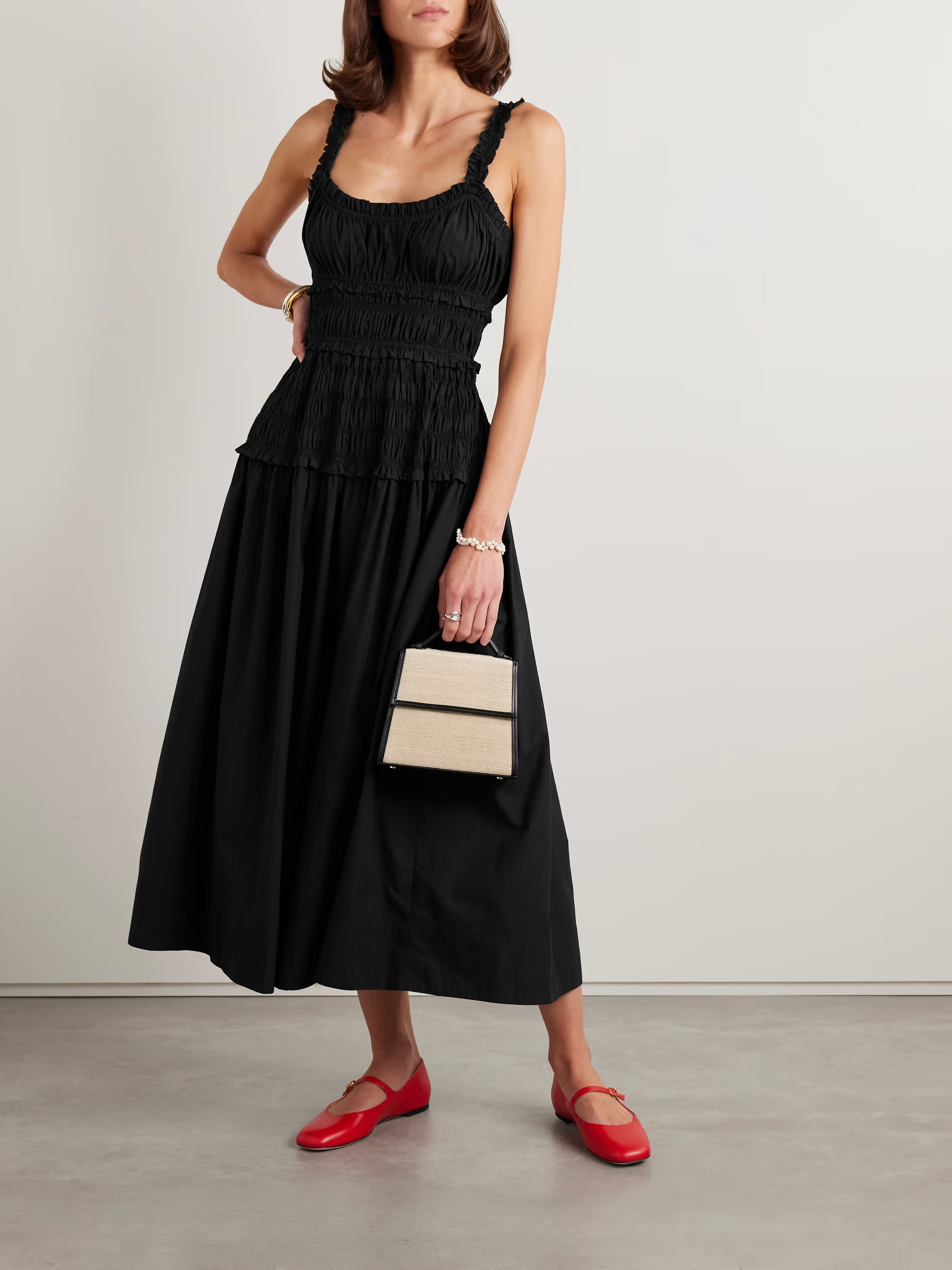 Marianne shirred organic cotton-poplin midi dress | NET-A-PORTER (US)