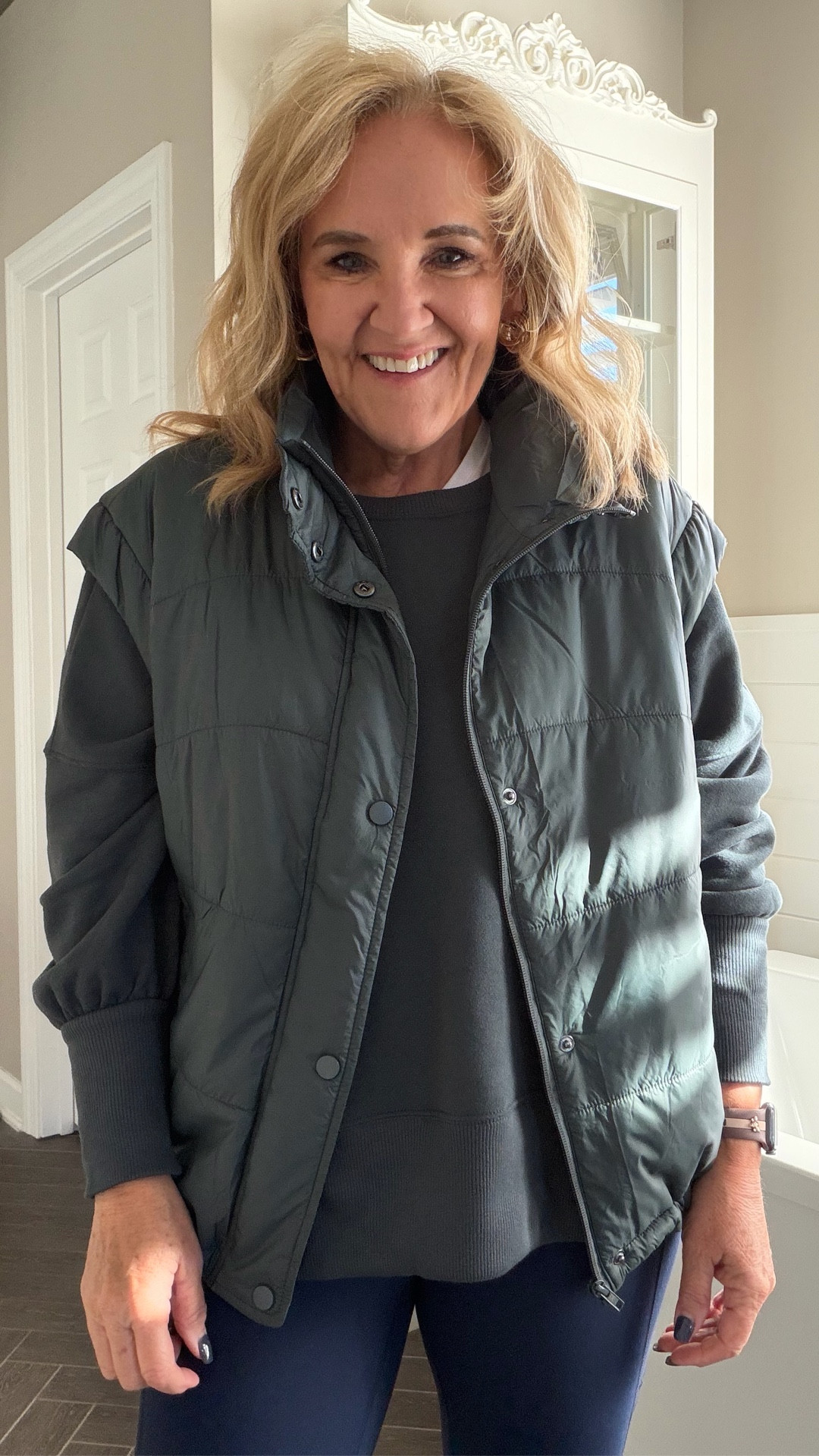 Grab these athleisure pieces from the rack before they’re gone! Size medium true to size 
I’m in the urban green sweatshirt and vest and navy leggings



#LTKActive #LTKOver40 #LTKFindsUnder50