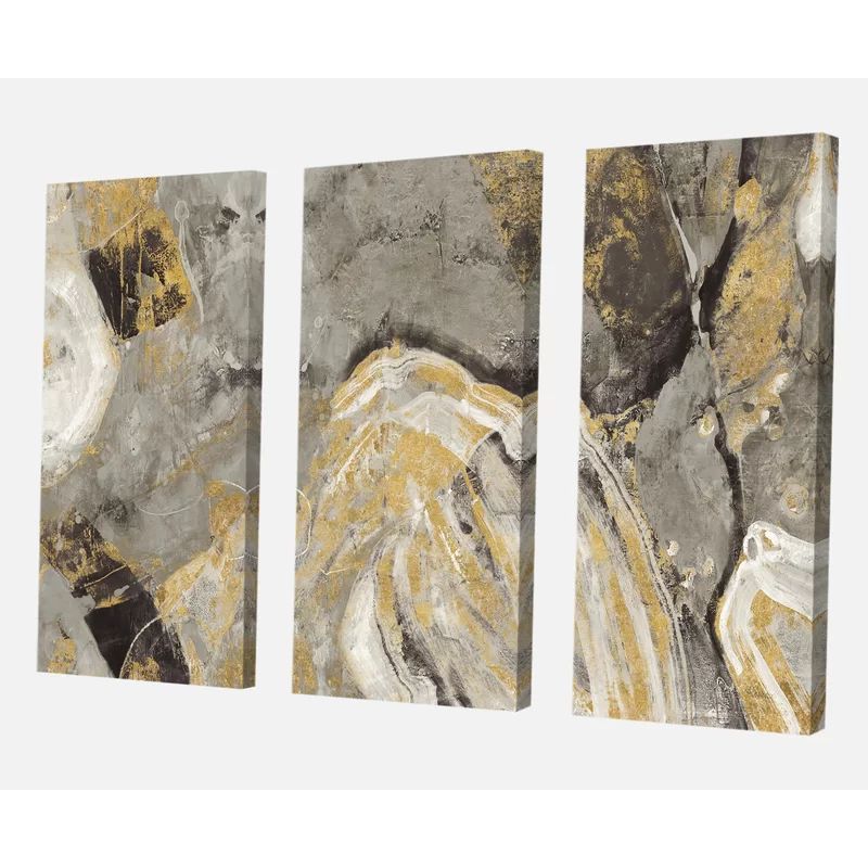 Painted Gold Stone - 3 Piece Wrapped Canvas Painting | Wayfair North America