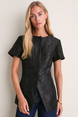 Black Jacquard Short Sleeve Duke Top | Tuckernuck (US)