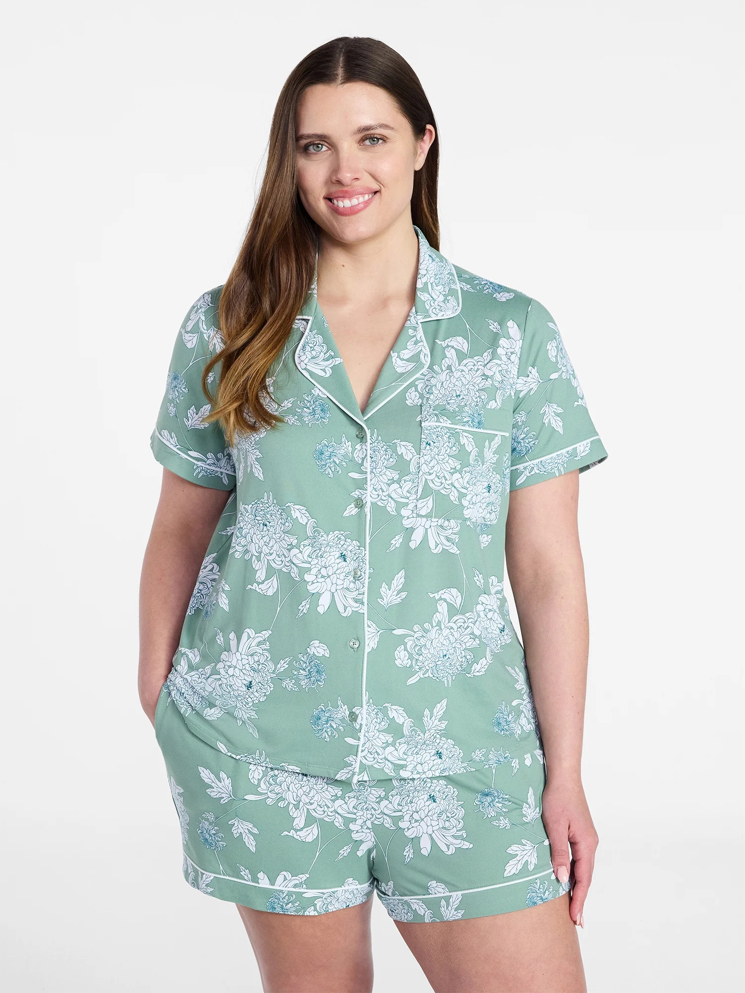 Joyspun Women's Dreamy Soft Collection Notch Collar Top and Shorts Pajama Set, 2-Piece, Sizes XS-... | Walmart (US)