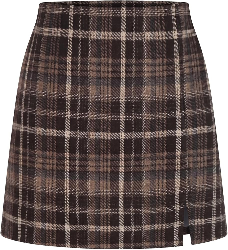 Women's Plaid Gingham Mini Skort High Waisted Slit Fall Skirts | Amazon (US)