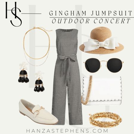 For a Concert in the Gardens
… or any outdoor activity! This darling sunhat will keep the sun off of your face, and these dainty accessories will amplify your outfit without being bulky or making you sweat. Don’t forget your public event friendly purse! 
Outdoor concert outfit inspo 
