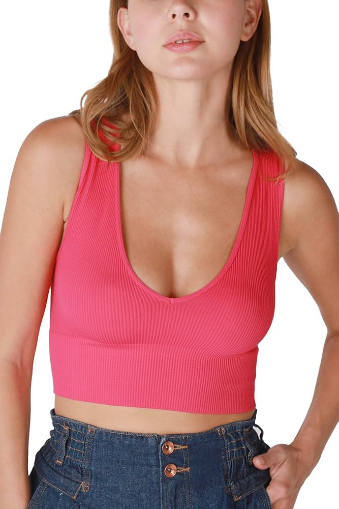 NIKIBIKI Women Seamless Plunge V-Neck Ribbed Crop Top, Made in U.S.A, One Size | Amazon (US)