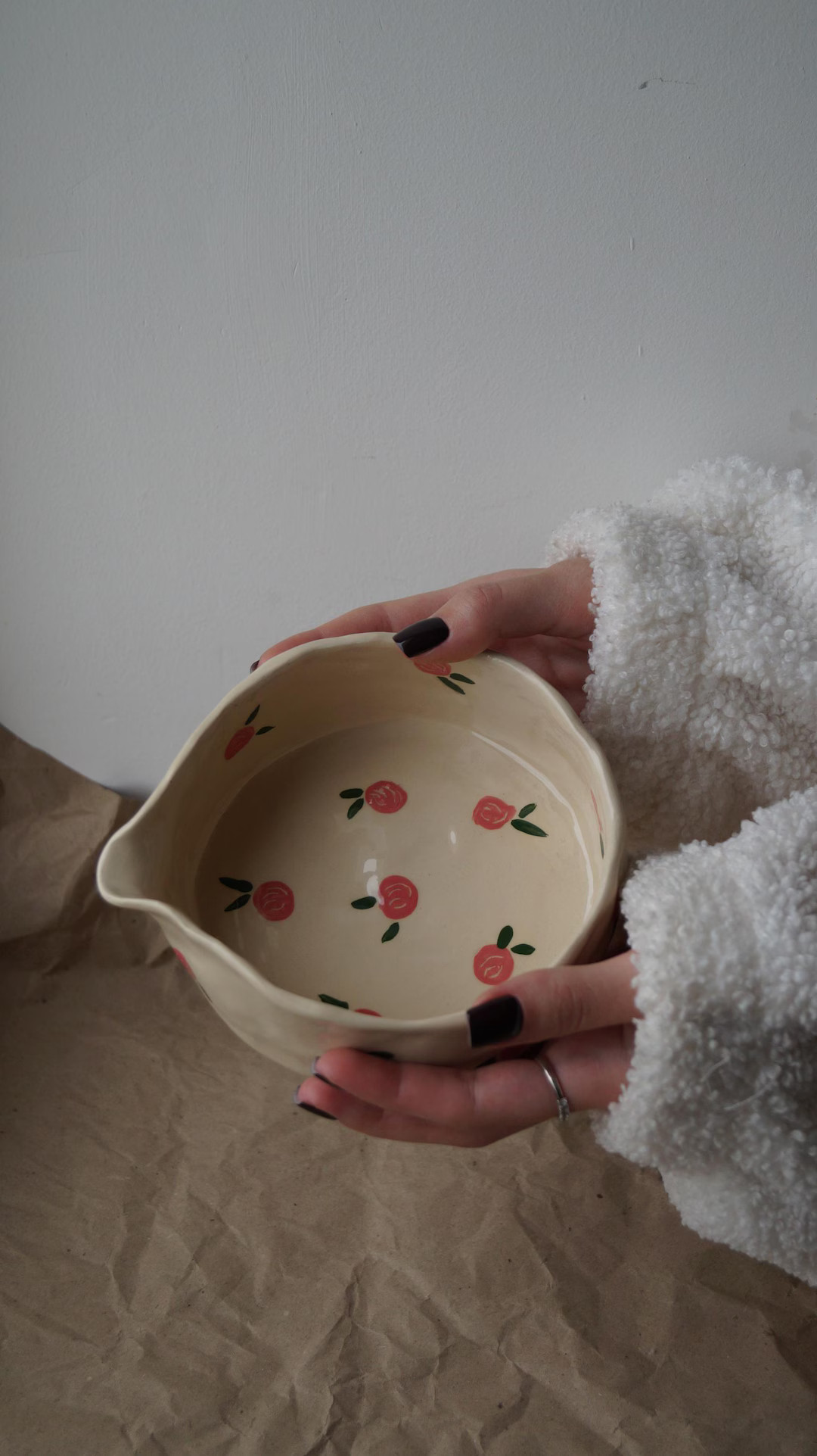 Handmade Ceramic Matcha Bowl, Pink Roses Handpainted Matcha Chawan With Spout, Handpinched Cerami... | Etsy (US)