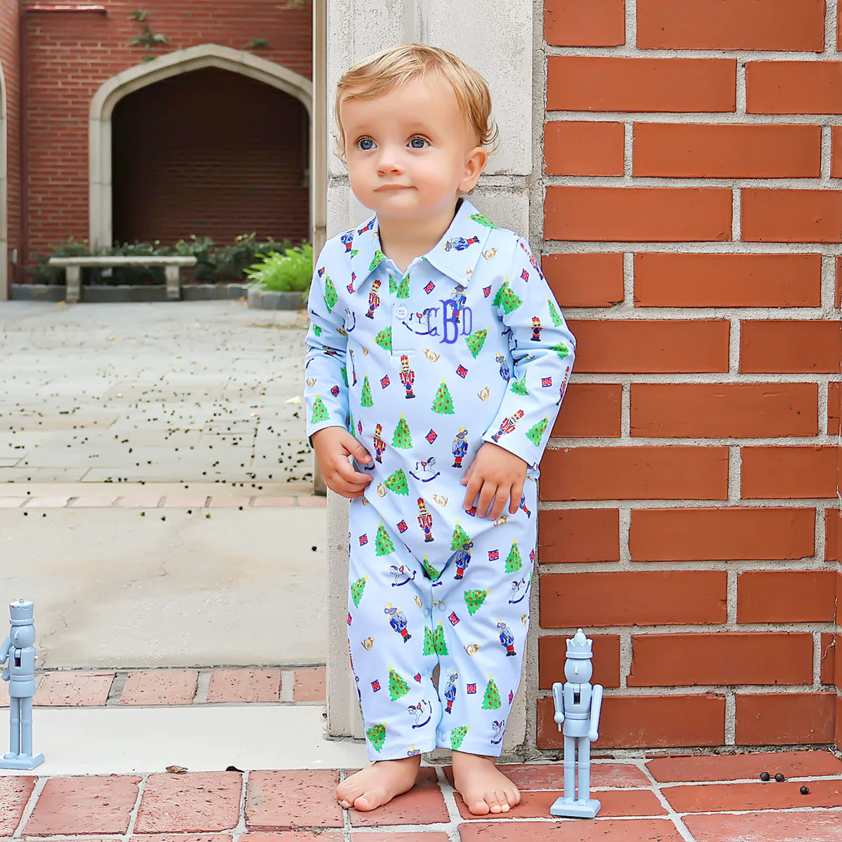 Nutcracker Blue Print Polo Romper | Classic Whimsy