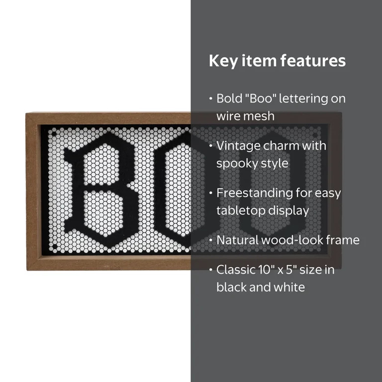 Boo Framed Tabletop Sign Decoration, Black and White, 10" x 5", Halloween by Way To Celebrate | Walmart (US)
