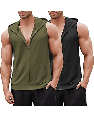 COOFANDY Men's Workout Hooded Tank Tops 2 Pack Zip Up Sleeveless Gym Shirts Muscle Cut Off T Shir... | Amazon (US)