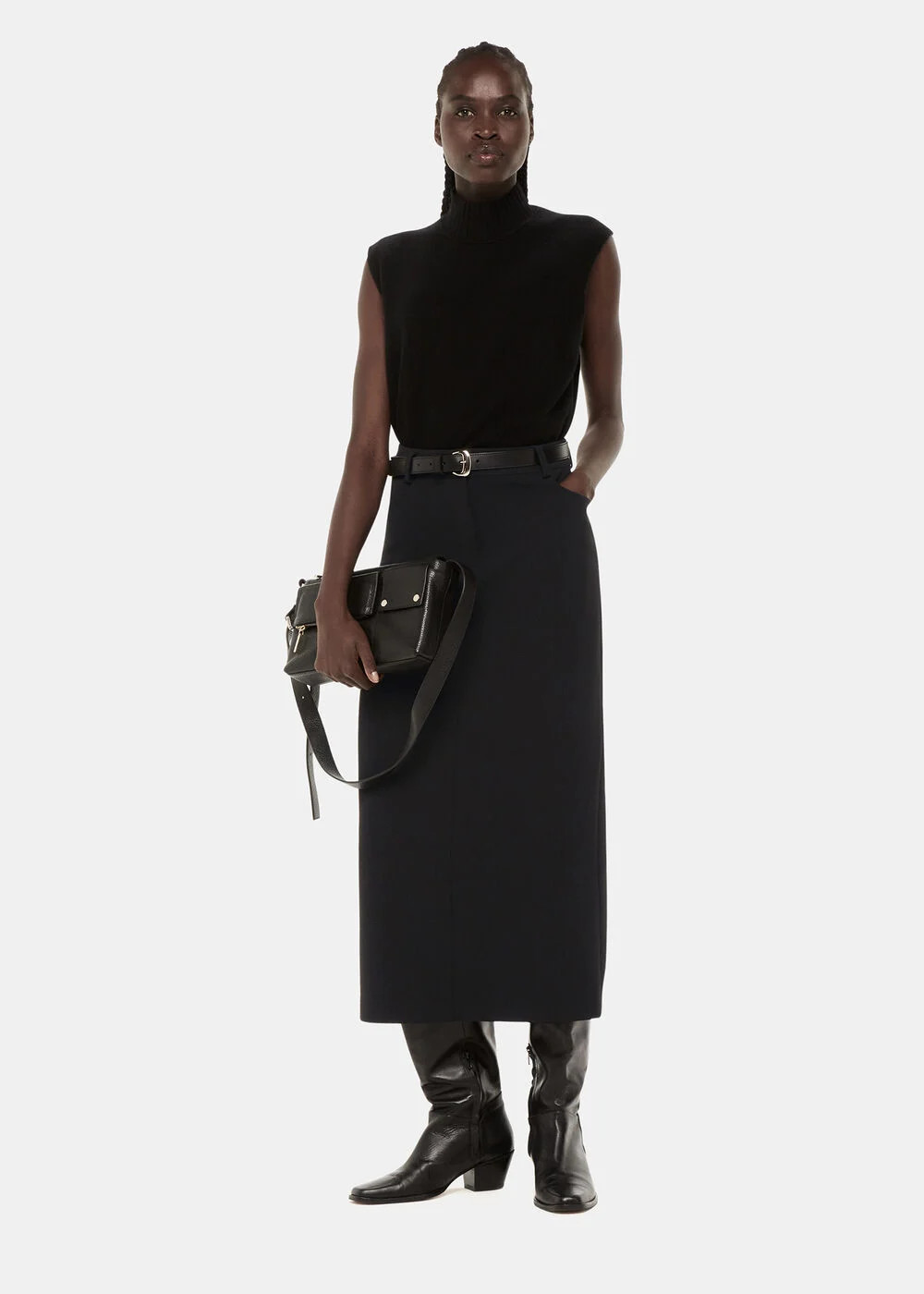 Black Tailored Midi Skirt | Whistles UK | Whistles UK | | Whistles
