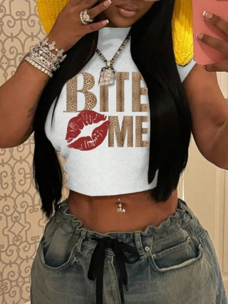 SHEIN Slayr Women Short Tight Fit T-Shirt, Casual & Fashionable For Everyday Wear Graphic Tees Wo... | SHEIN