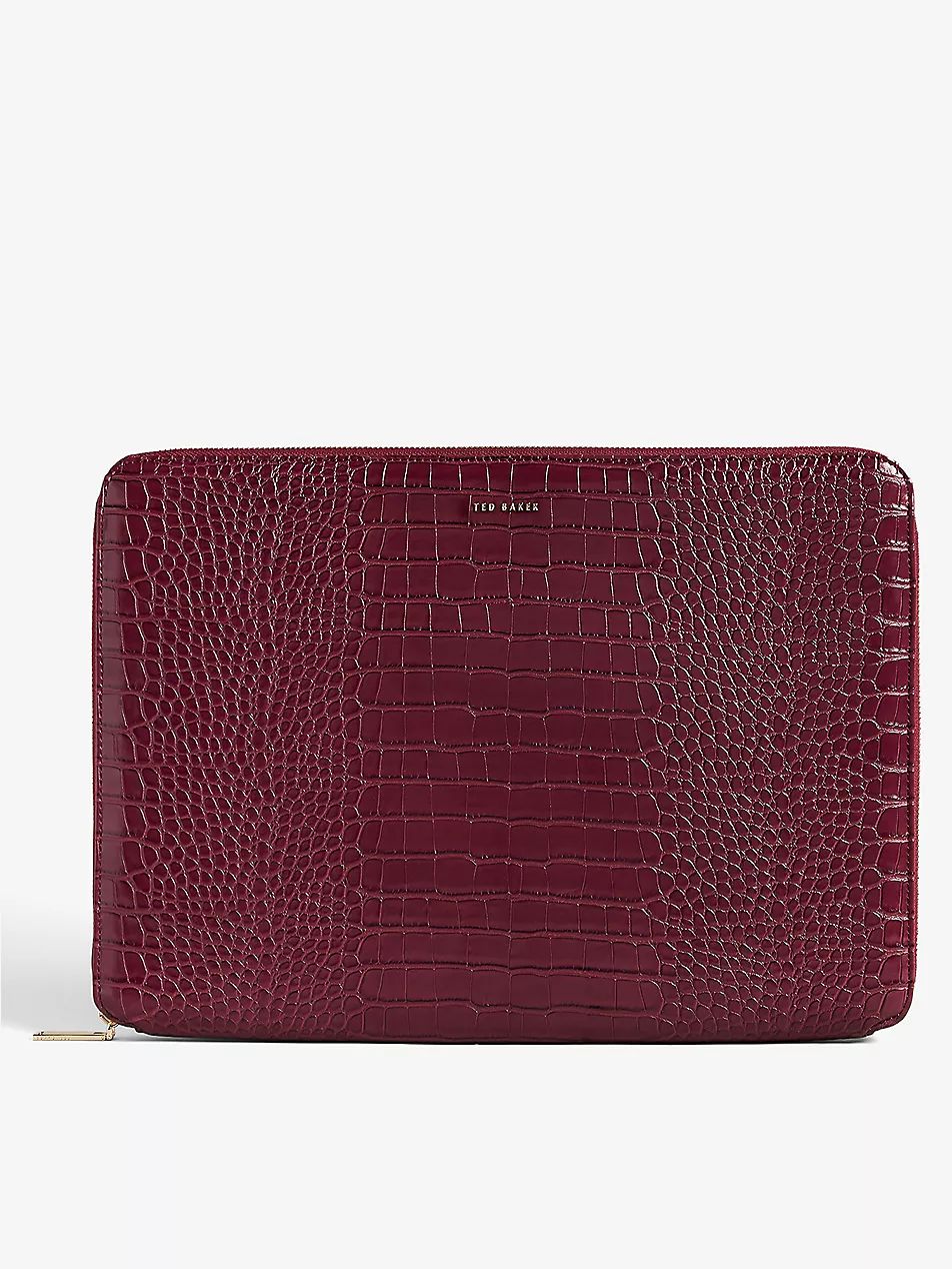 Stila croc-embossed faux-leather laptop case 27cm x 38cm | Selfridges