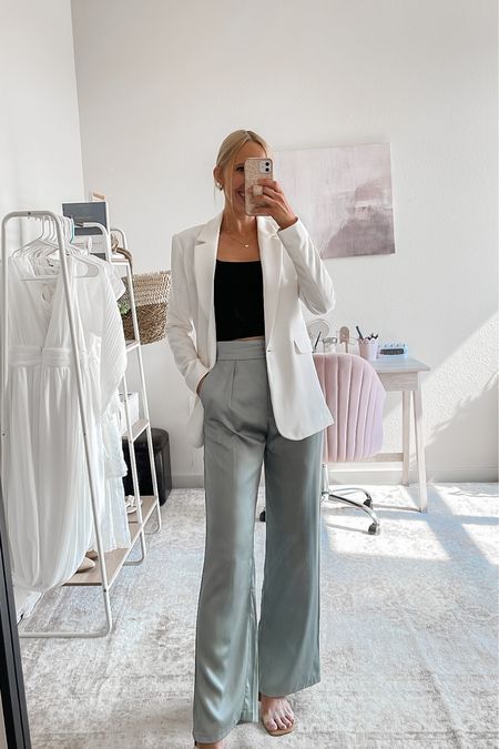 Business professional blazer outfit ✨ I love this fitted white blazer and satin pants! This outfit is so comfortable, yet so chic! Wearing an XXS in the one button blazer and a 24 regular in the satin trousers.

White blazer outfit, summer blazer outfit, business professional outfits, corporate outfits, corporate office look, corporate fashion, white blazer style, how to wear a blazer, business casual, summer work outfit, work outfit, work outfit summer, work outfit blazer #workoutfitssummer #whiteblazer #blazeroutfit #satintrousers #satinpants

#LTKSeasonal #LTKworkwear #LTKFind