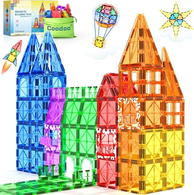60 PCS Magnetic Building Tiles Kids Toys STEM Magnetic Blocks Sensory Toys Kids Games Magnet Buil... | Amazon (US)