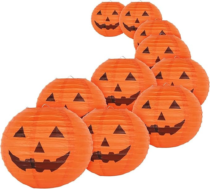 10 PCS Halloween Paper Pumpkin Lanterns Jack-O-Lanterns, 8 Inch, Halloween Hanging Party Decorati... | Amazon (US)