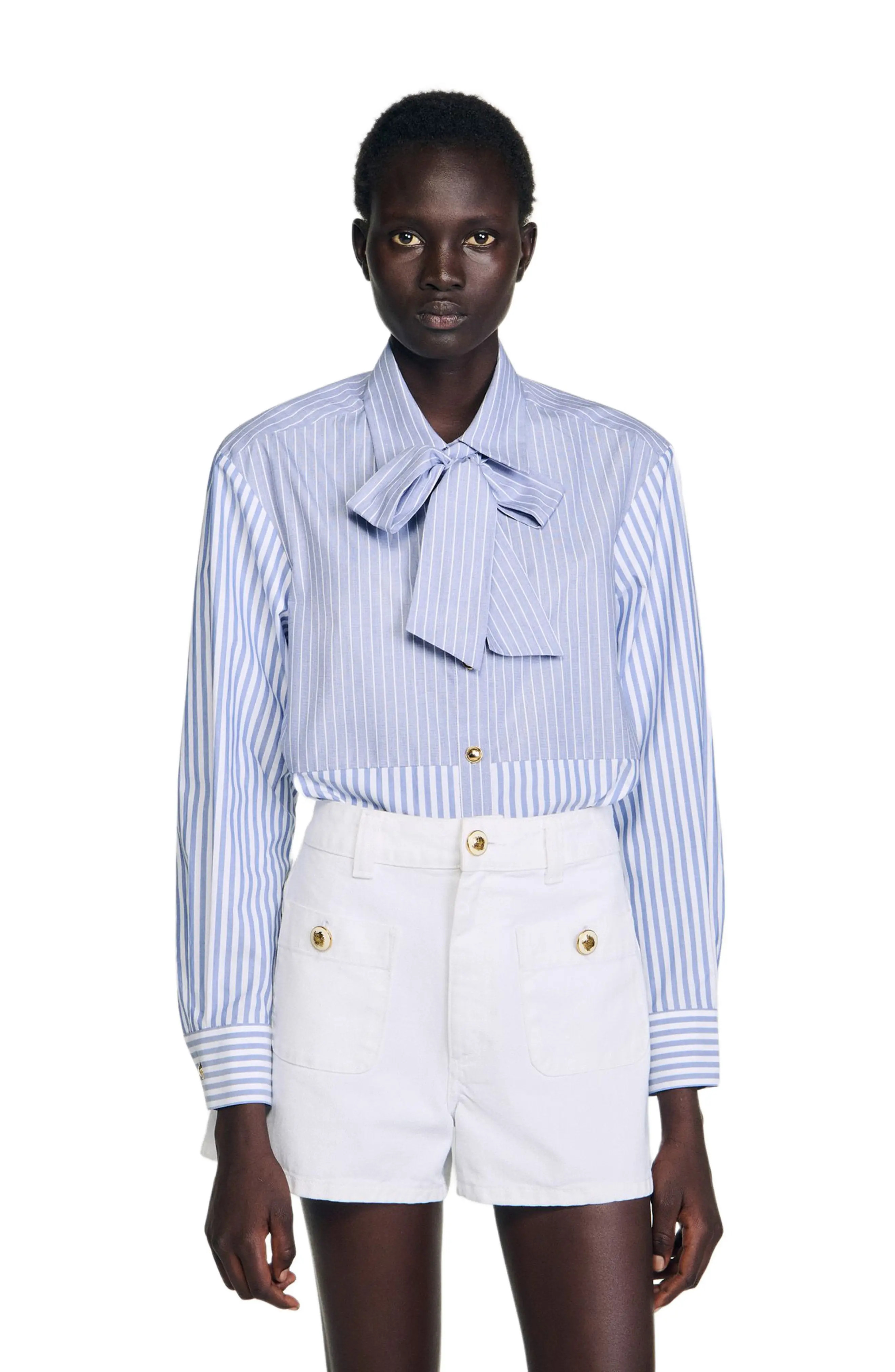 SANDRO Striped tie shirt in Blu /White at Nordstrom, Size Small | Nordstrom