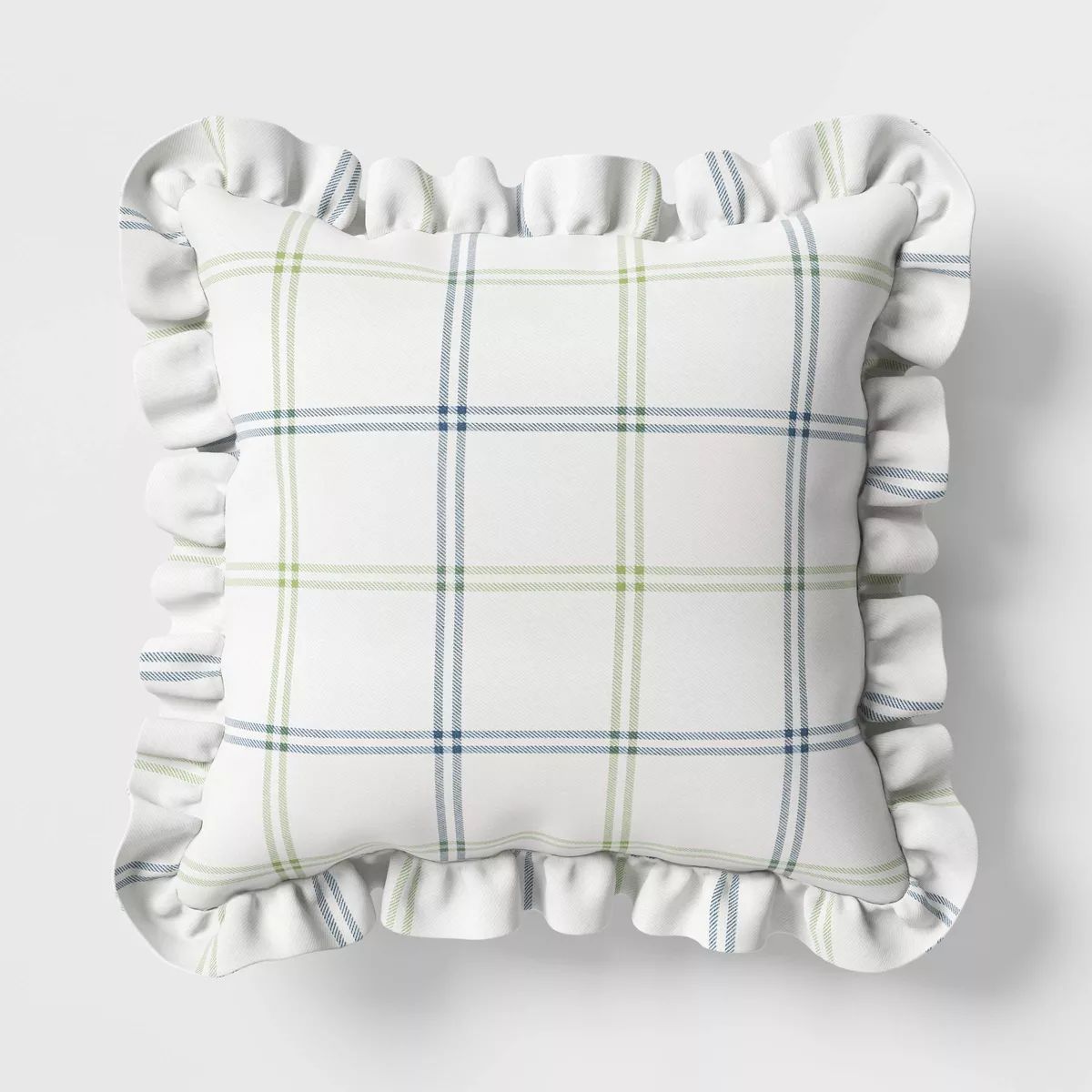 19"x19" Plaid Ruffle Square Indoor Outdoor Throw Pillow Tan - Threshold™ designed with Studio M... | Target