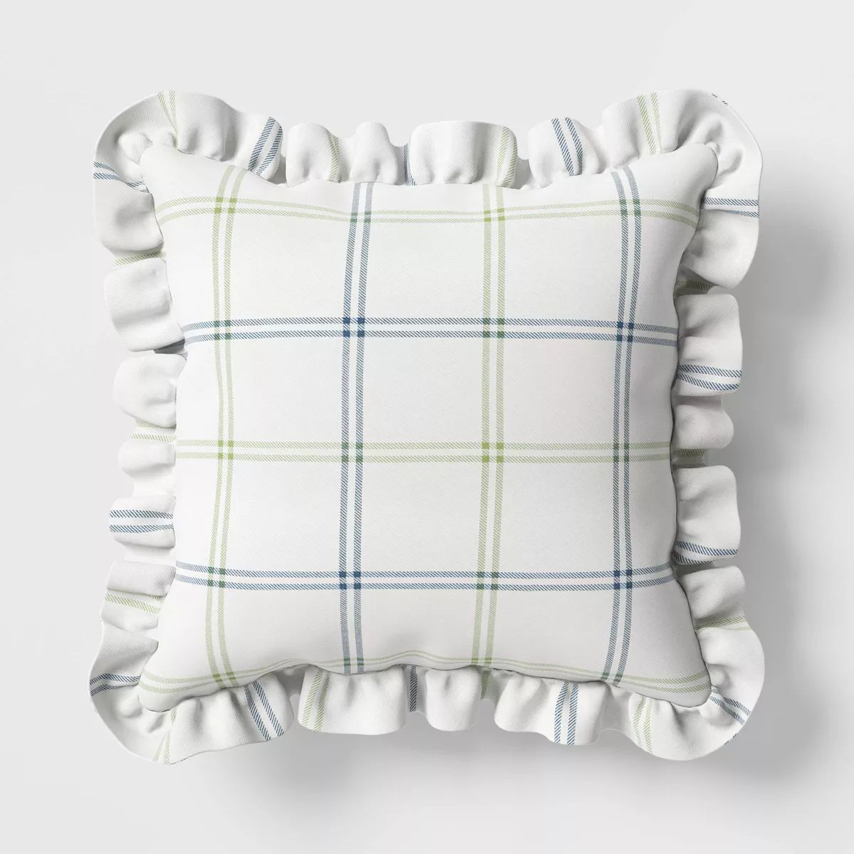 19"x19" Plaid Ruffle Square Indoor Outdoor Throw Pillow White - Threshold™ designed with Studio... | Target