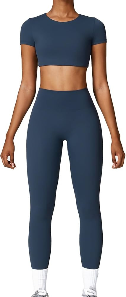 Two Pieces Women's Solid Backless Tracksuit Set Women Workout Seamless Long Sleeve Yoga Set Worko... | Amazon (US)