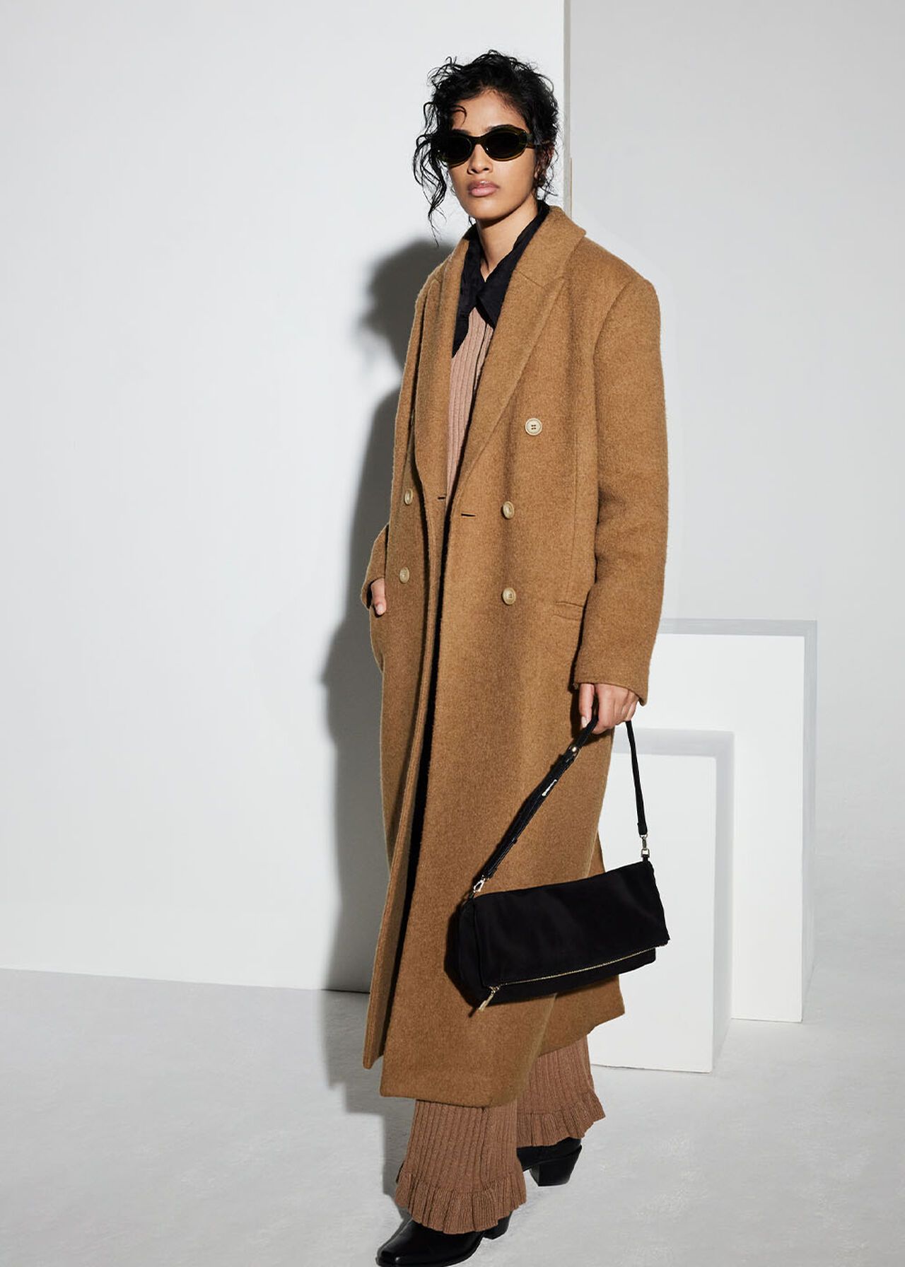 Camel Textured Wool Blend Coat | WHISTLES | | Whistles