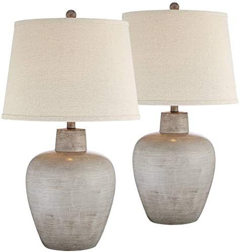 Glenn Rustic Country Cottage Style Table Lamps 27" Tall Set of 2 Southwest Urn Neutral Fabric Drum S | Amazon (US)