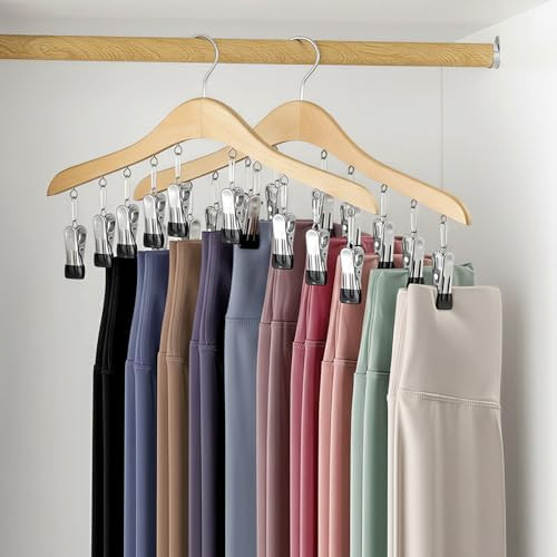 Legging Organizer for Closet, Wooden Yoga Pants Hangers 2 Pack with 10 Clips Holds 20 Leggings, S... | Amazon (US)