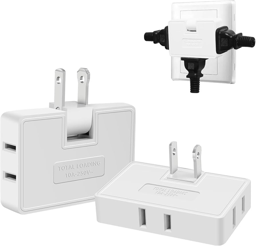 3 Way Flat Wall Outlet Extender Adapter- 2 Pack 180 Degrees Rotatable Flat Plug AC Adapter, 2 Pro... | Amazon (US)