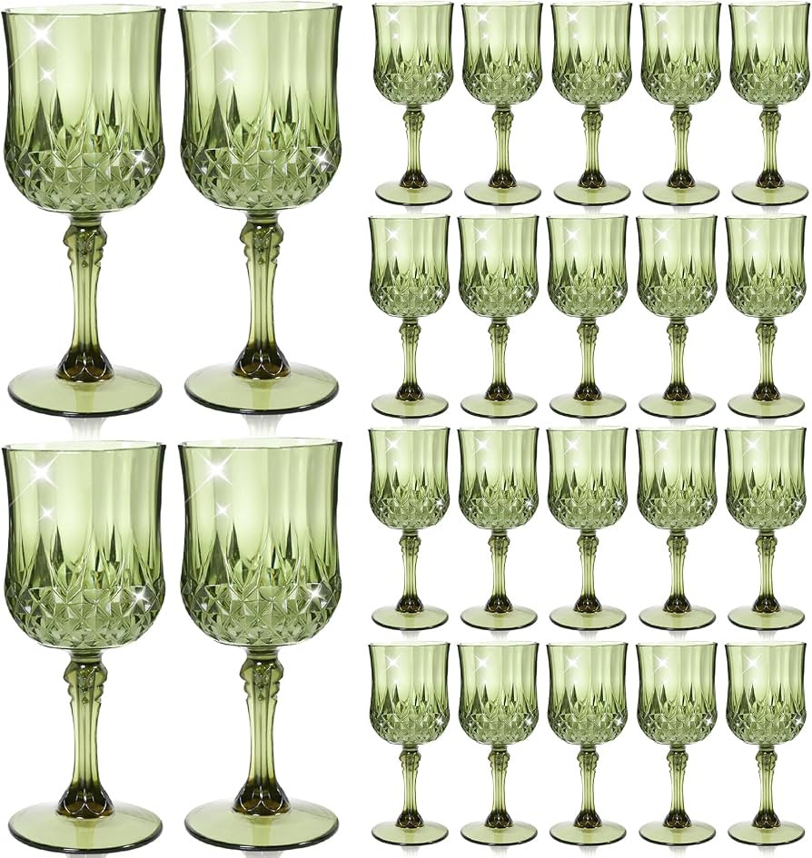 24 Pcs Plastic Green Wine Drinking Glasses, Plastic Water Goblets Green Vintage Reusable Drinkwar... | Amazon (US)