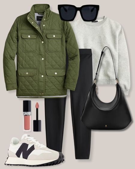 Green jacket
Green quilted jacket
Gray sweatshirt
Black leggings
Black bag
Black sunglasses
Pink lip gloss
New Balance 327 sneakers
Casual outfit
Travel outfit
J.Crew outfit
Weekend outfit

#LTKfindsunder100 #LTKworkwear #LTKSeasonal