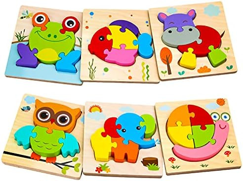 SKYFIELD Wooden Animal Puzzles for 1 2 3 Years Old Boys Girls, Toddler Educational Developmental ... | Amazon (US)
