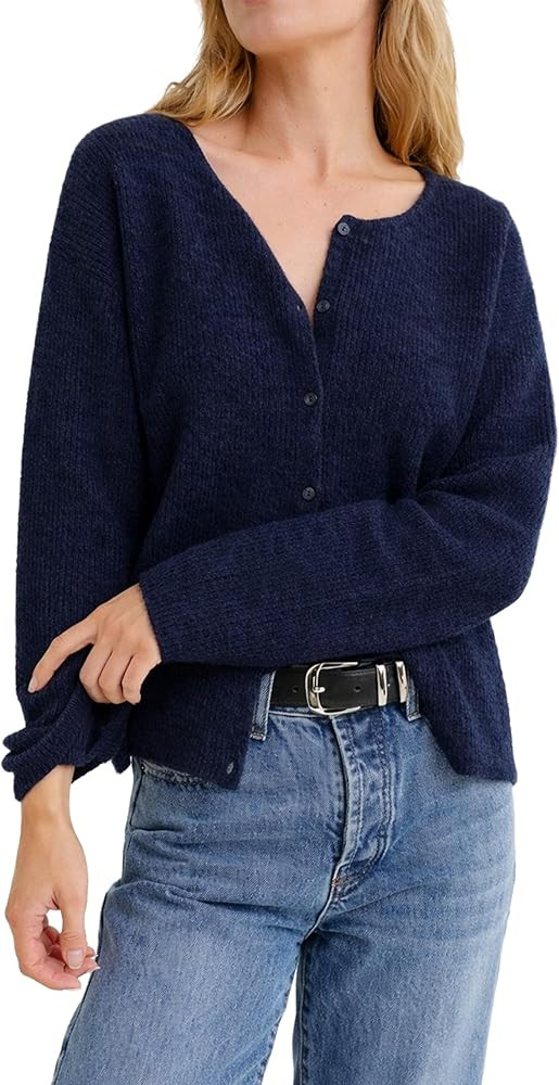 Womens Long Sleeve Cardigan Ribbed Knit Button Down Sweaters 2026 Basics Cozy Lightweight Y2k Out... | Amazon (US)