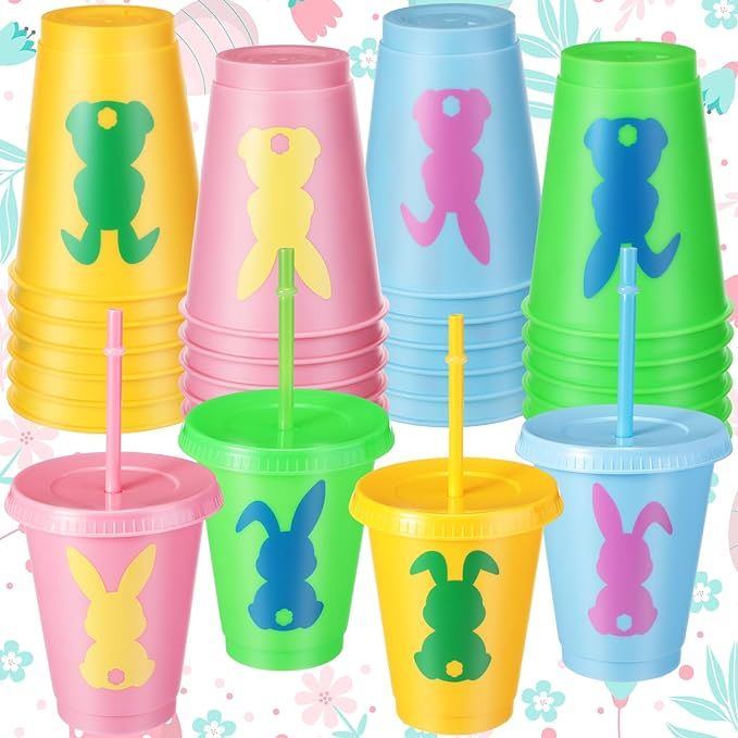 Suttmin 16 Pcs Easter Tumbler with Straw and Lid Bulk 16 oz Reusable Easter Party Bunny Cups for ... | Amazon (US)