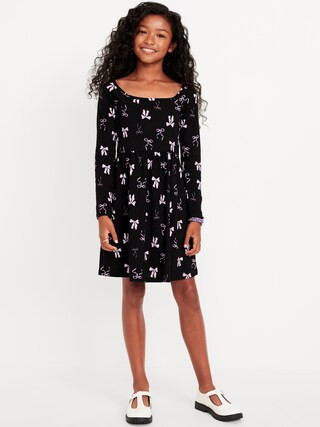 Long-Sleeve Printed Fit and Flare Dress for Girls | Old Navy (CA)