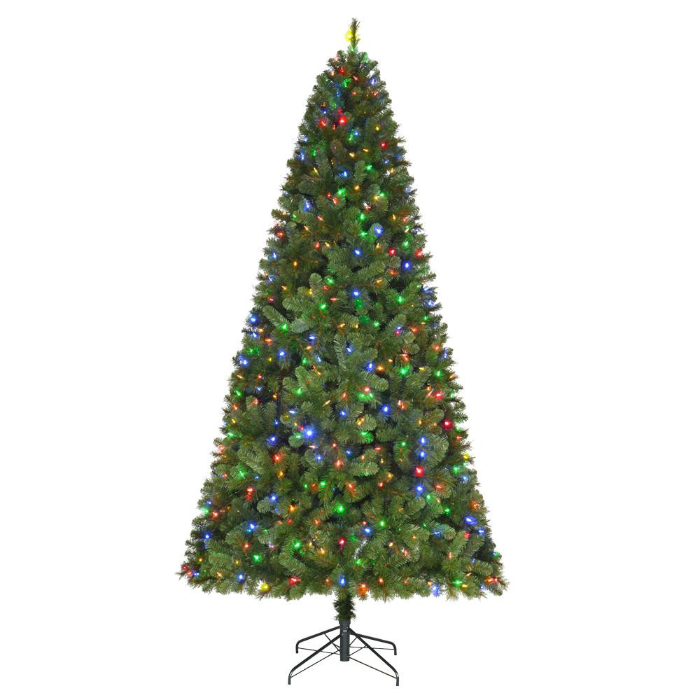 9 ft. Pre-Lit LED Wesley Spruce Artificial Christmas Tree with 650 SureBright Color Changing Ligh... | The Home Depot